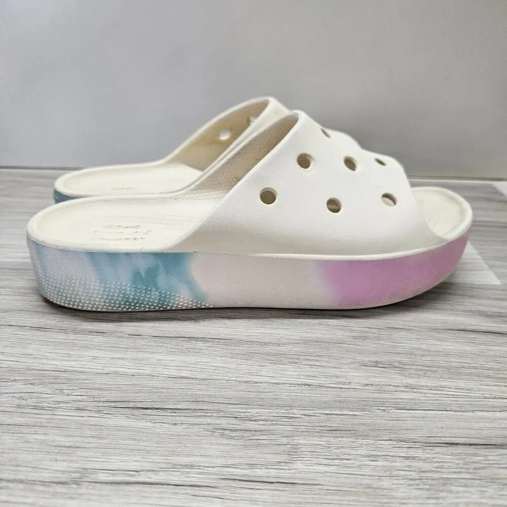 Crocs Classic Platform Sandal White Ombre Girls Womens Size 5 Pink Blue Casual